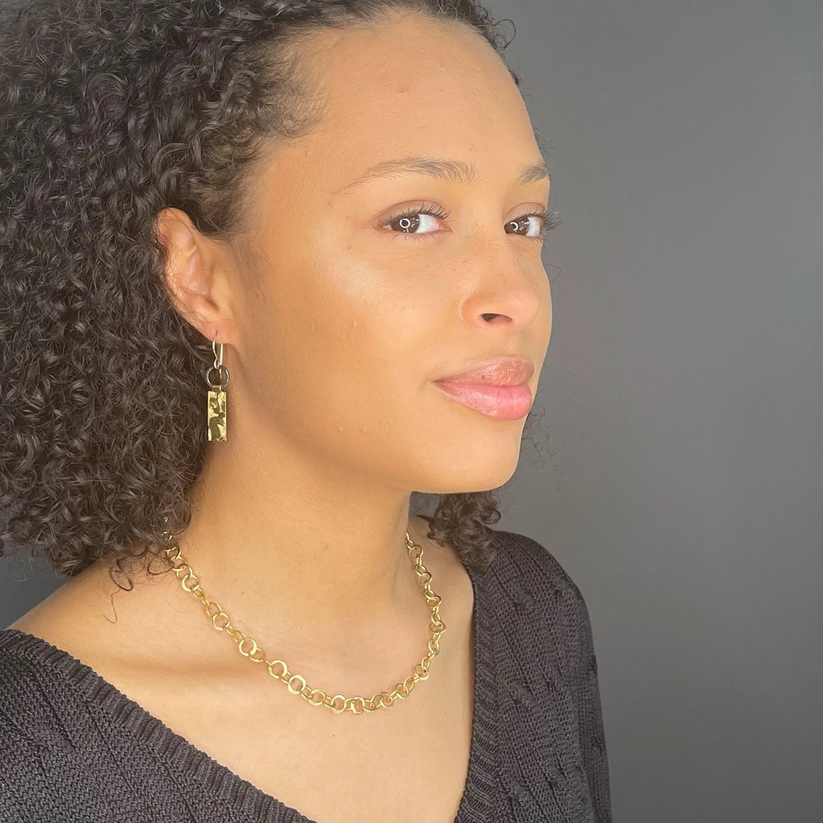 1 Tab Textured Earrings - Oxidized Silver and Gold