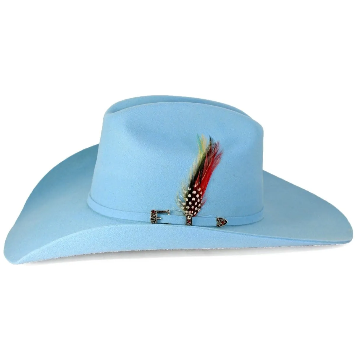 100X Stone Roper Women Cowboy Felt Hat With Feathers