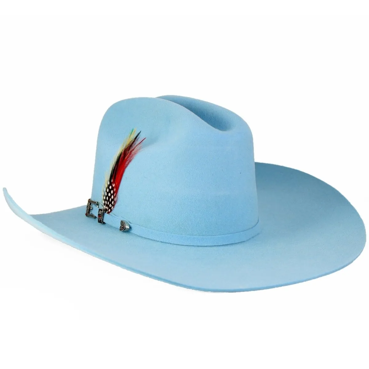 100X Stone Roper Women Cowboy Felt Hat With Feathers
