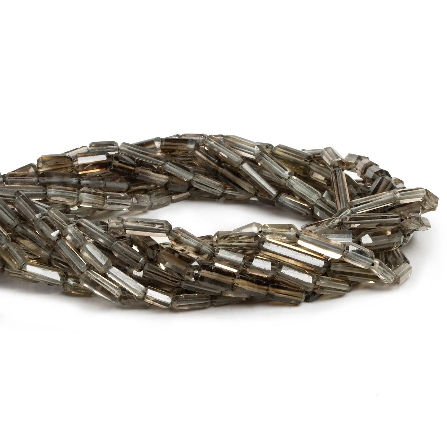11x5mm Smoky Quartz Faceted Tubes 15 inch 35 beads