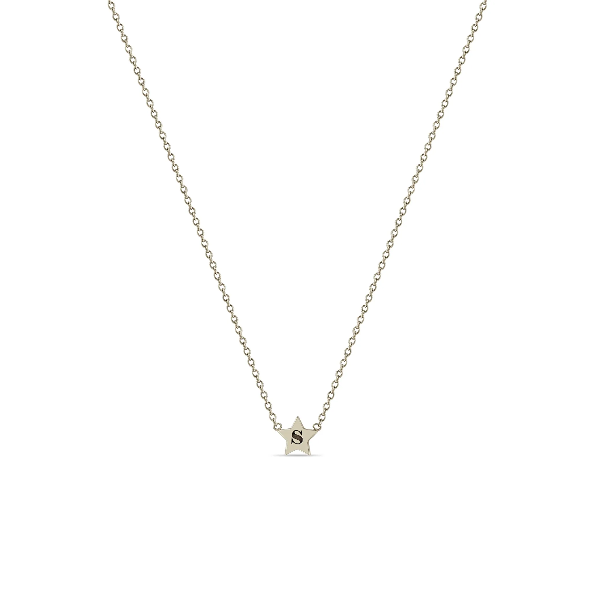 14k Engraved Initial Star Necklace