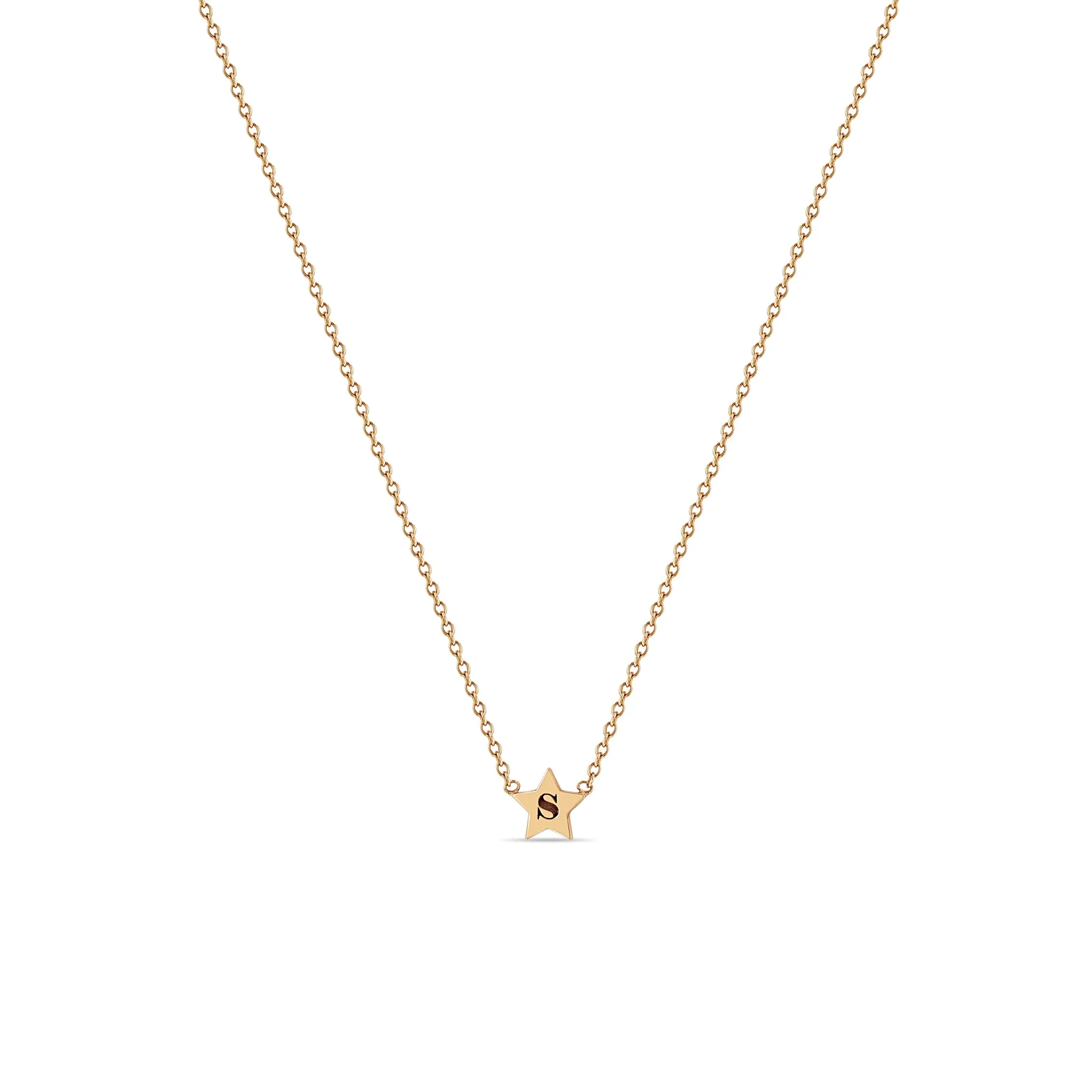 14k Engraved Initial Star Necklace