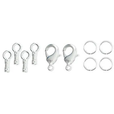1mm Silver Plated Loop Crimp Lobster Clasp Set