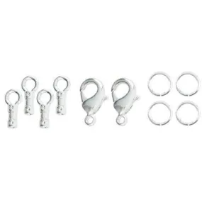 1mm Silver Plated Loop Crimp Lobster Clasp Set