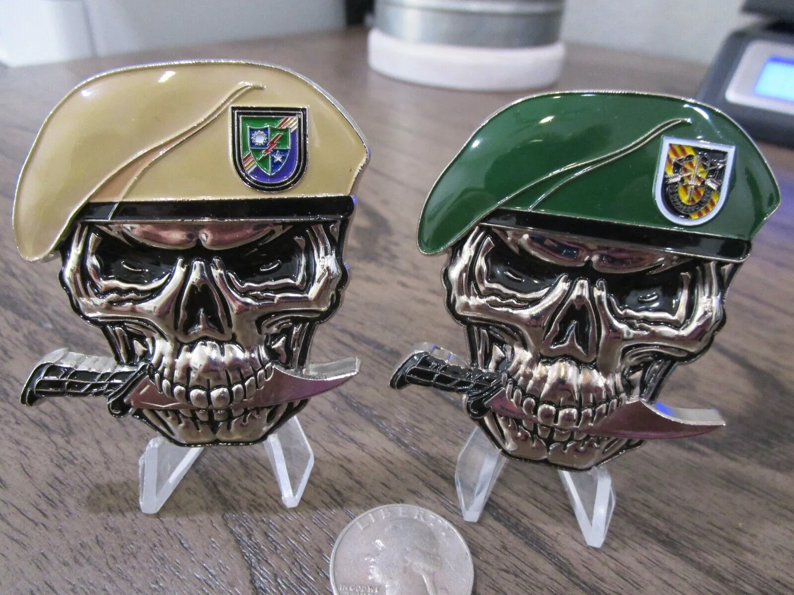 2 US Army Special Forces Challenge Coins Green Berets Creed & 75th Ranger RGT
