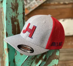 2021 Jobes Hats OSFM - Heather Grey Red/ Red 3D JH Black Outline
