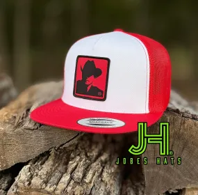 2024 Jobes Hats- All White/Red Montana Patch