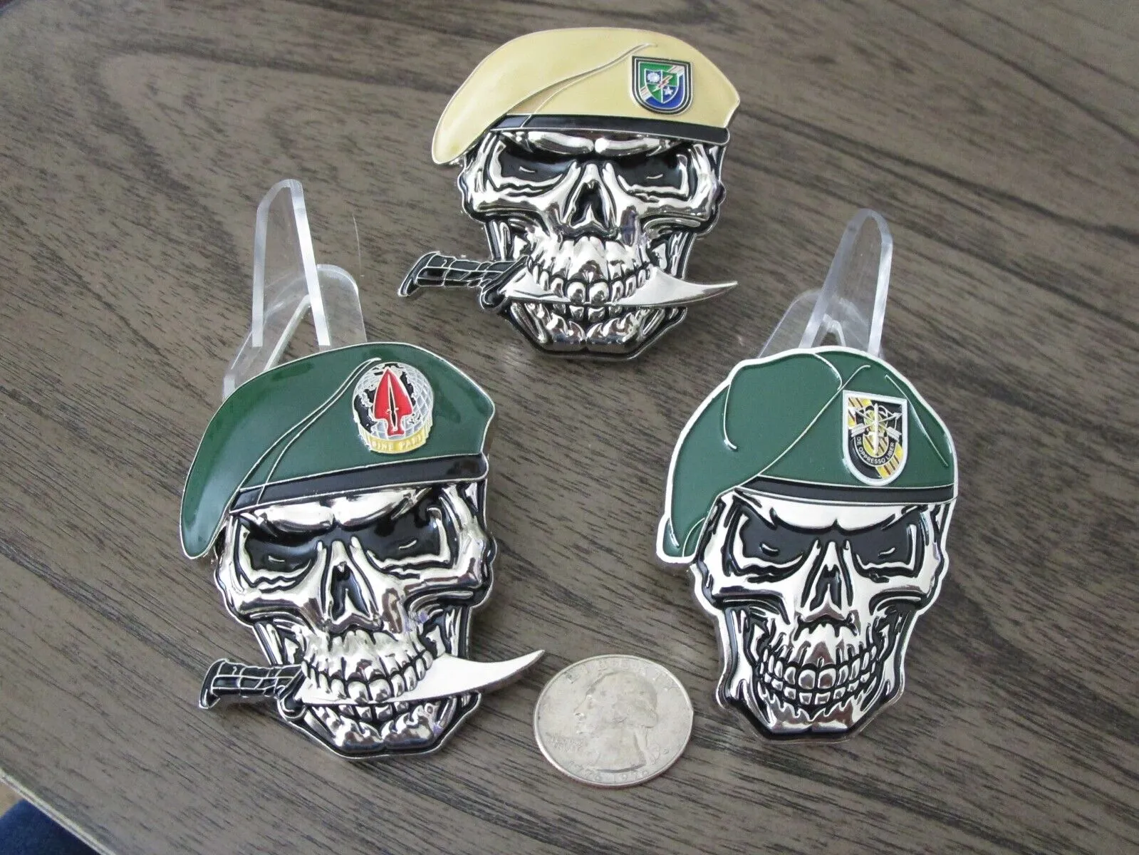3 US Army Special Forces Ranger Delta Force Green Berets Skull Challenge Coins