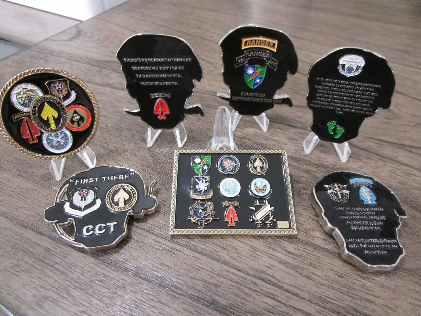 7 Special Forces Skull Challenge Coins SOCOM Ranger PJ CCT Green Berets Delta