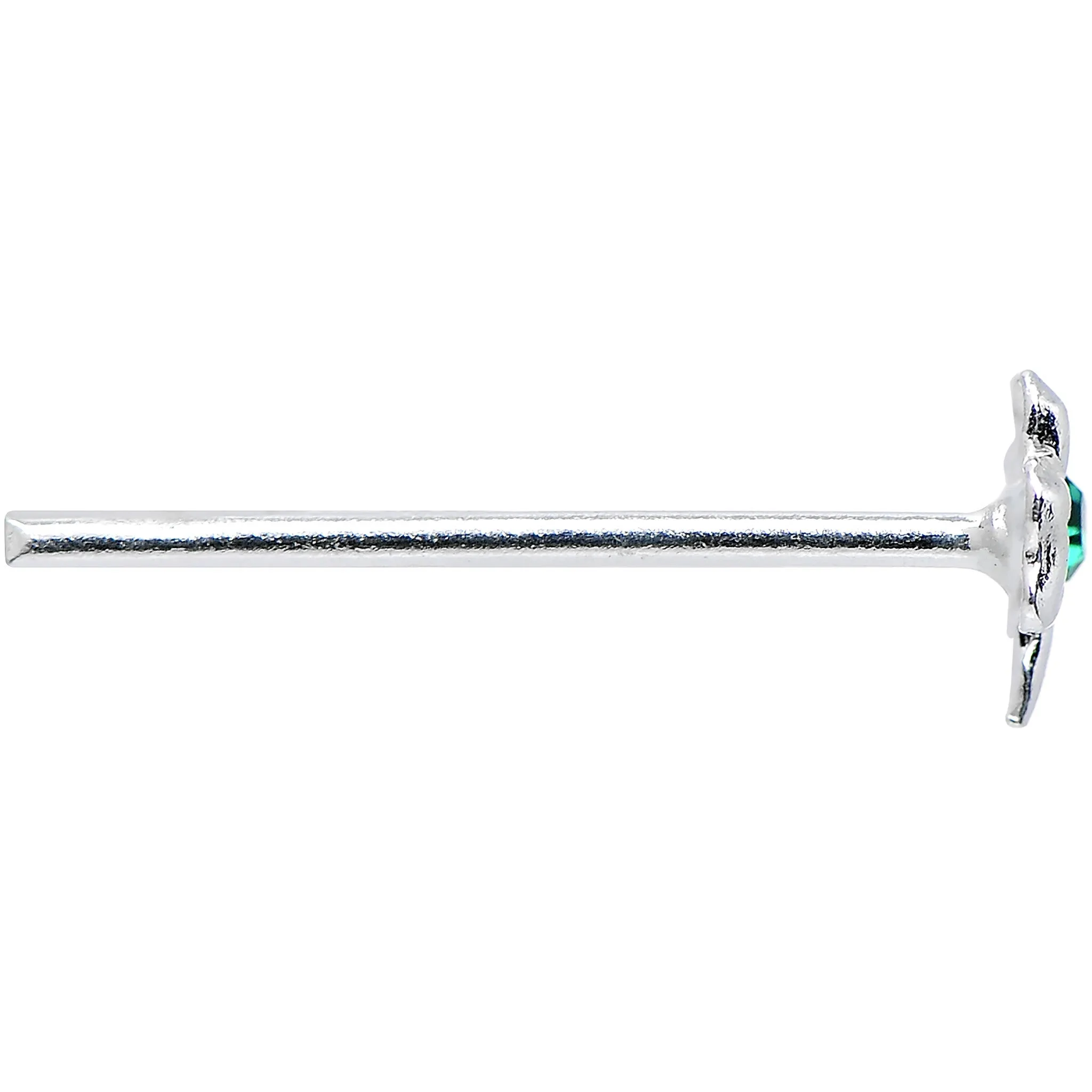 925 Sterling Silver 22 Gauge Green CZ Shamrock Bendable Nose Bone