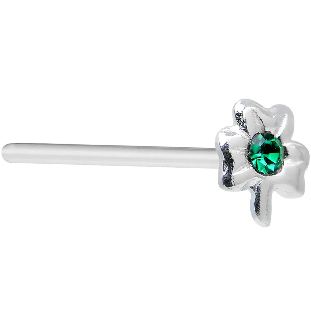 925 Sterling Silver 22 Gauge Green CZ Shamrock Bendable Nose Bone