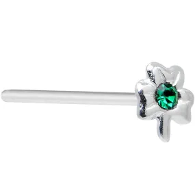 925 Sterling Silver 22 Gauge Green CZ Shamrock Bendable Nose Bone