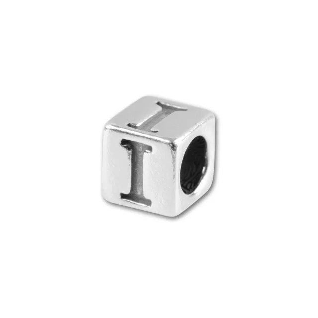 Alphabet Bead, Cube Letter "I" 4.5mm, Sterling Silver (1 Piece)