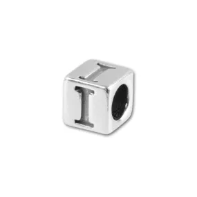 Alphabet Bead, Cube Letter "I" 4.5mm, Sterling Silver (1 Piece)