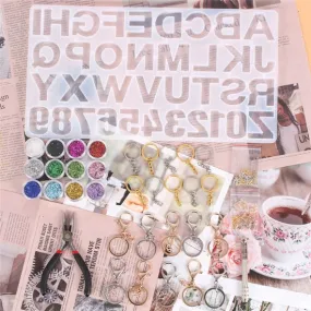 Alphabet Keychain Resin Mold Kit, plus tools, glitter, findings, kit0518