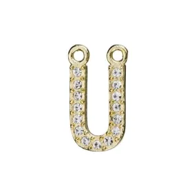 Alphabet Pendant, Letter 'U' with 2 Rings 12.5mm, Gold Finish (1 Piece)