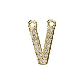 Alphabet Pendant, Letter 'V' with 2 Rings 12.5mm, Gold Finish (1 Piece)