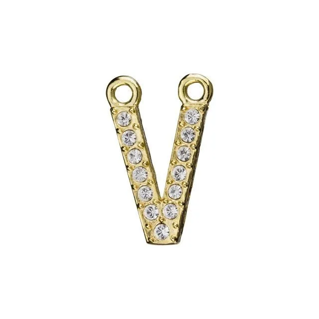 Alphabet Pendant, Letter 'V' with 2 Rings 12.5mm, Gold Finish (1 Piece)