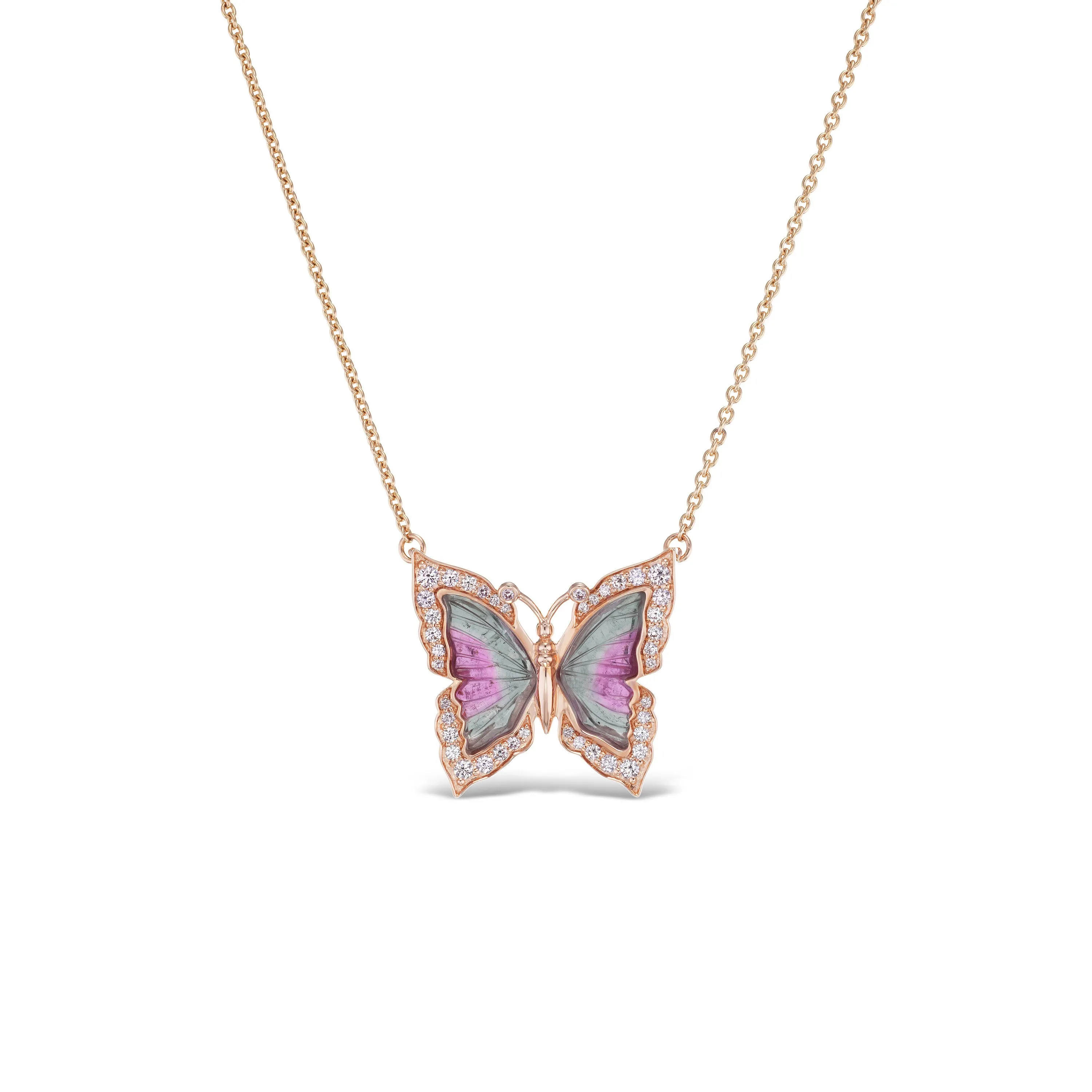 Argyle Pink Diamond Bi Color Tourmaline Butterfly Necklace