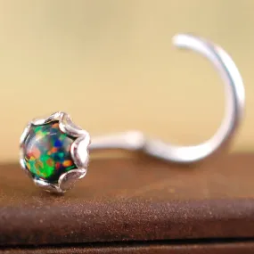 Black Opal and Silver Nose Stud in Filigree