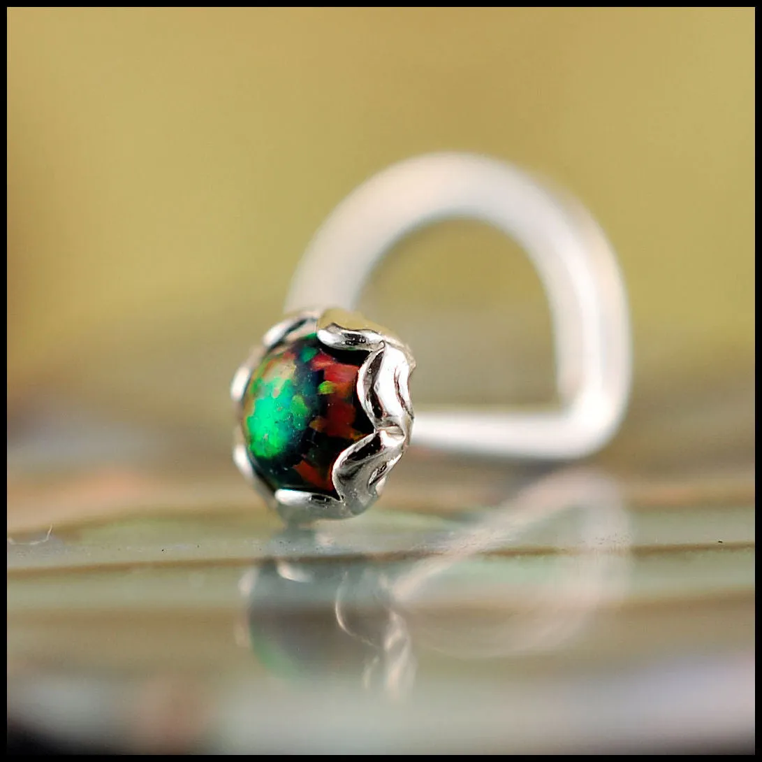 Black Opal and Silver Nose Stud in Filigree