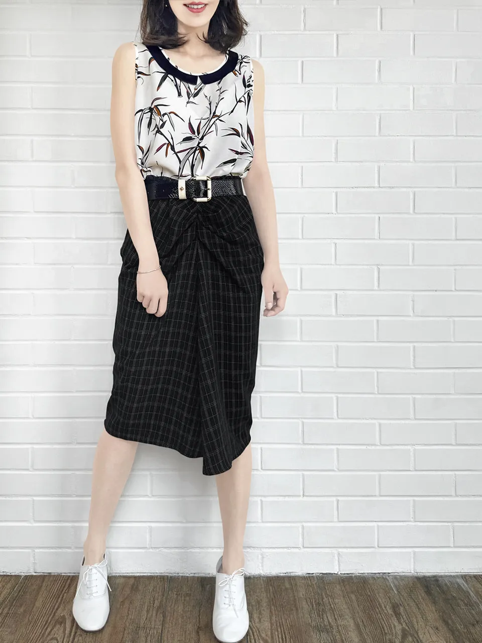 Breezy Print Contrasted Collar Tank Sleeveless Longline Top