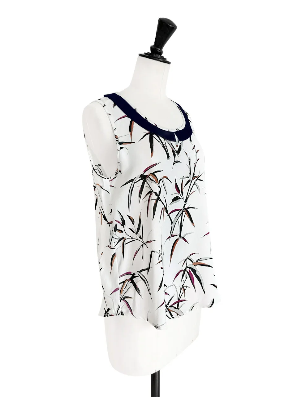 Breezy Print Contrasted Collar Tank Sleeveless Longline Top