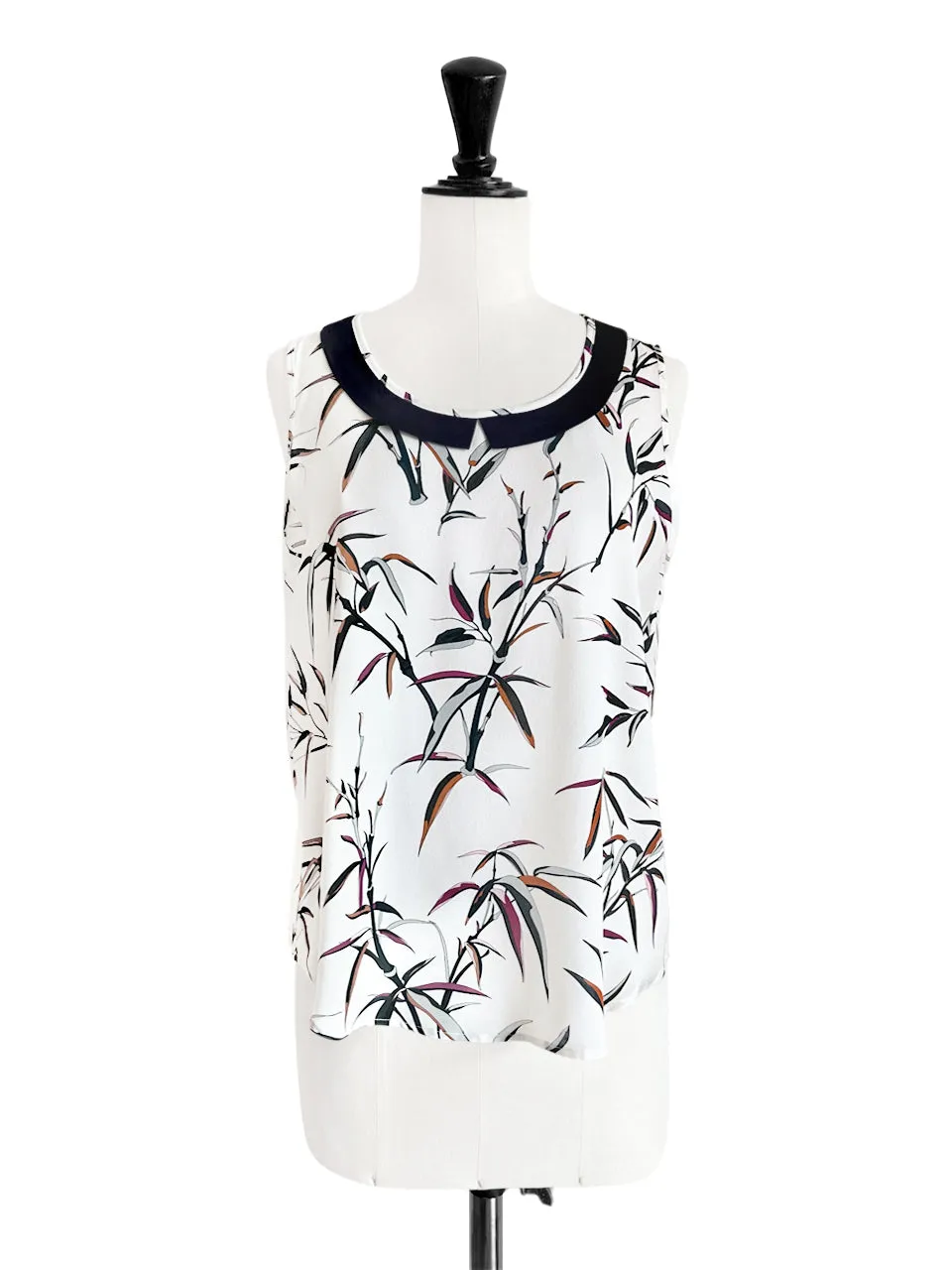 Breezy Print Contrasted Collar Tank Sleeveless Longline Top