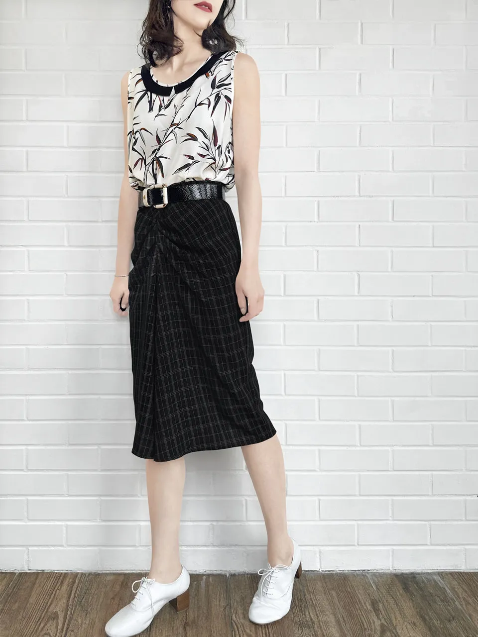 Breezy Print Contrasted Collar Tank Sleeveless Longline Top
