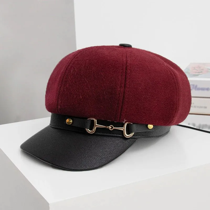 British Style Retro Buckle Outdoor Travel Peaked Beret Hats