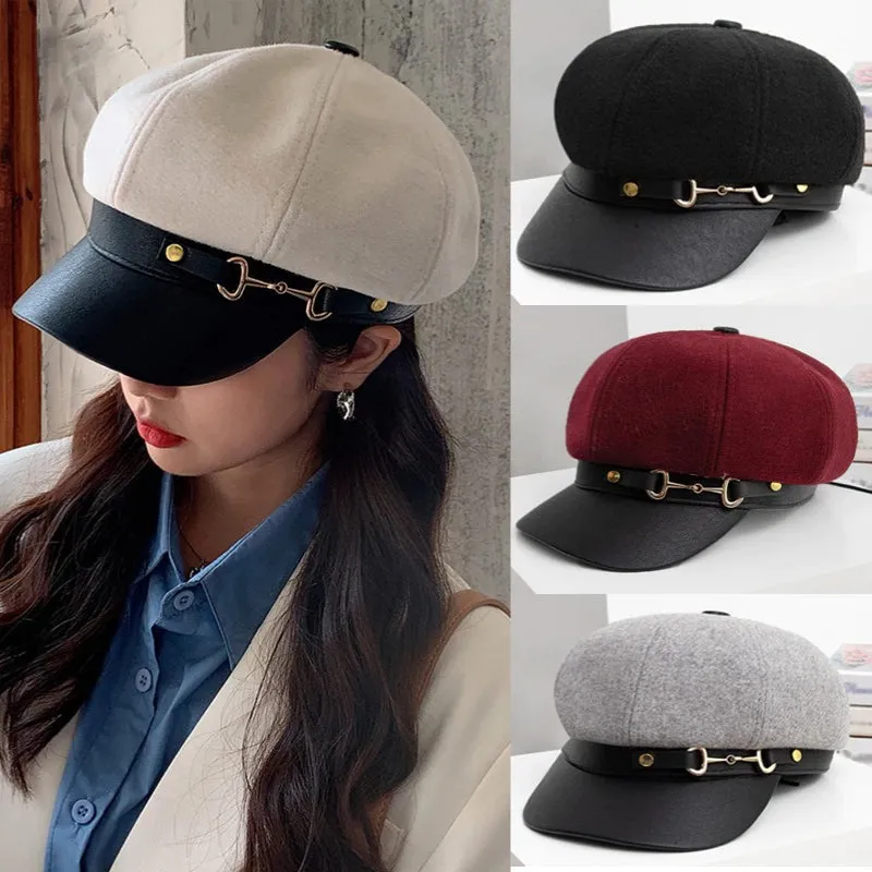 British Style Retro Buckle Outdoor Travel Peaked Beret Hats