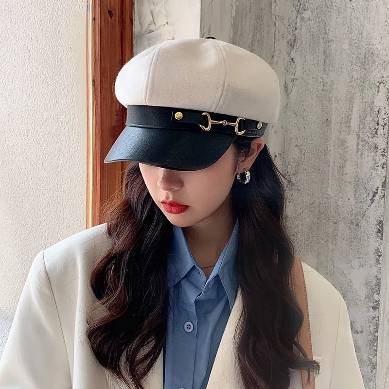 British Style Retro Buckle Outdoor Travel Peaked Beret Hats