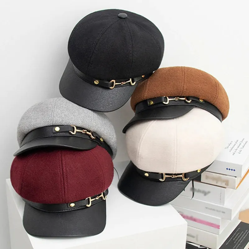 British Style Retro Buckle Outdoor Travel Peaked Beret Hats