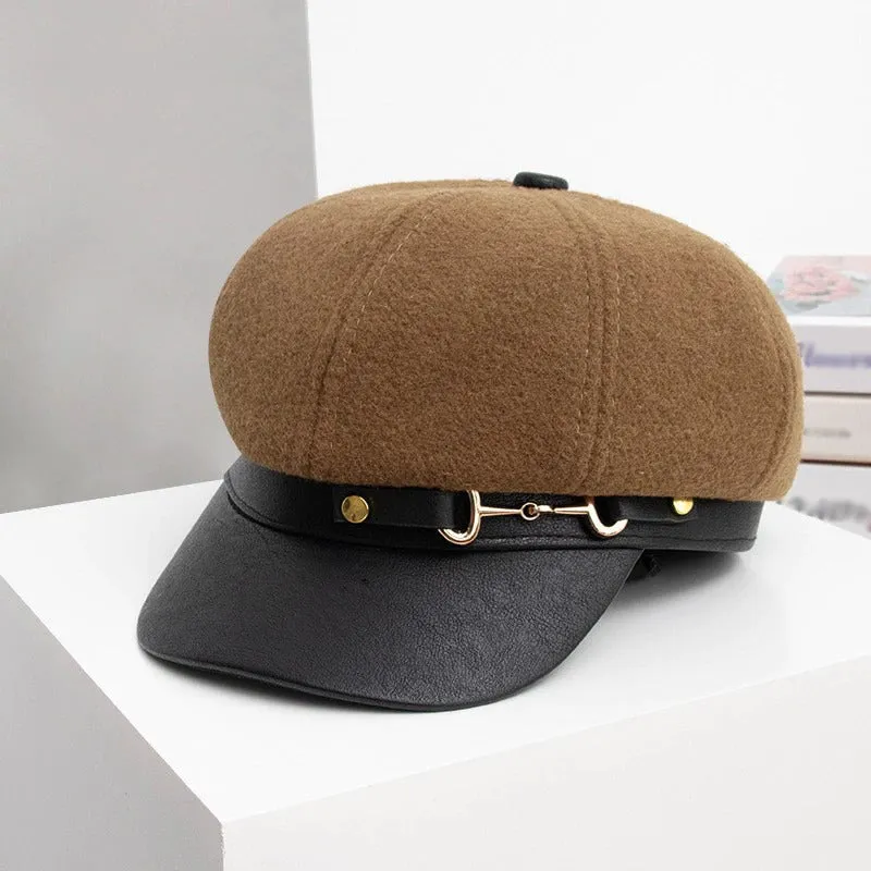 British Style Retro Buckle Outdoor Travel Peaked Beret Hats