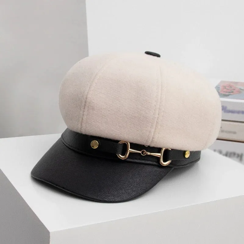 British Style Retro Buckle Outdoor Travel Peaked Beret Hats