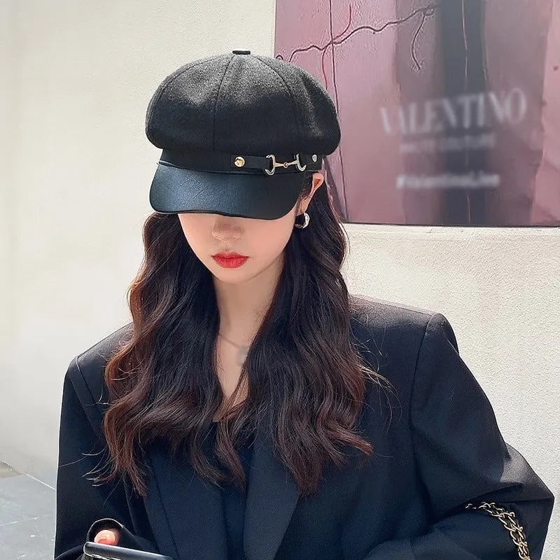 British Style Retro Buckle Outdoor Travel Peaked Beret Hats
