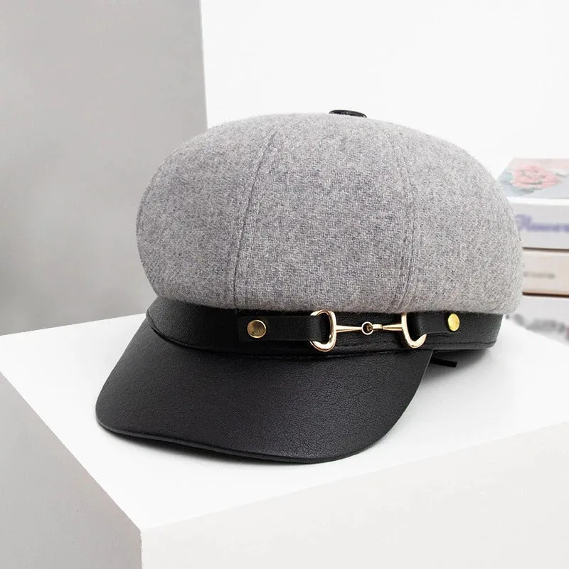 British Style Retro Buckle Outdoor Travel Peaked Beret Hats