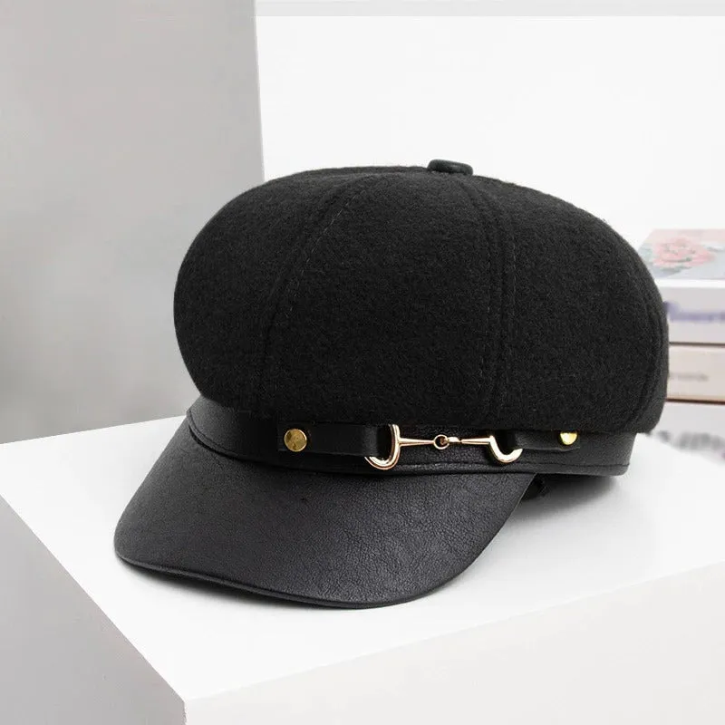 British Style Retro Buckle Outdoor Travel Peaked Beret Hats