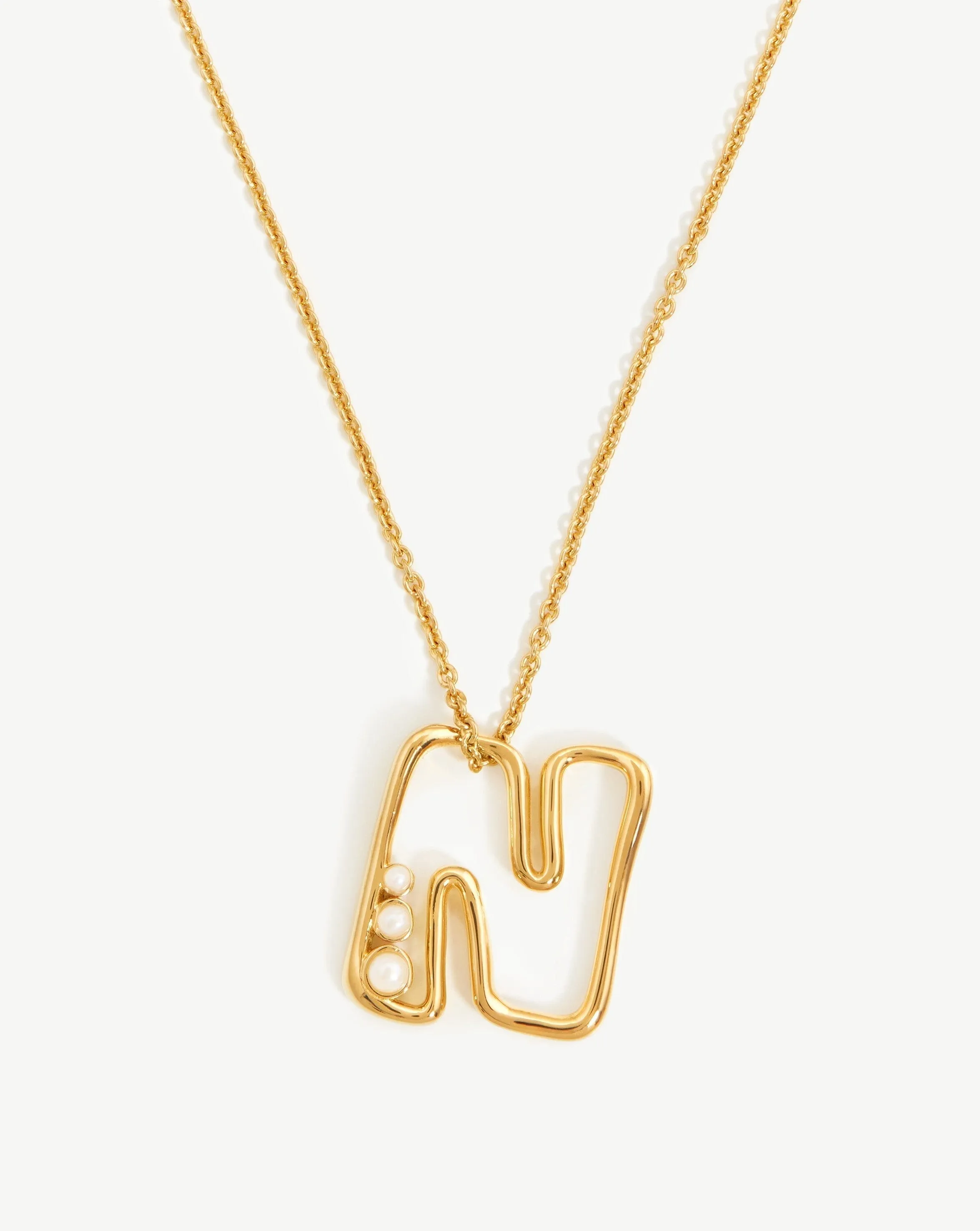 Chubby Pearl Initial Pendant Necklace  - Initial N | 18k Gold Vermeil/Pearl