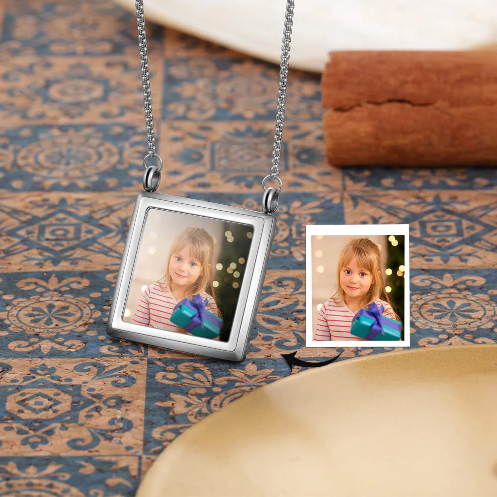 Custom Square Frame Memory Photo Tag Necklaces