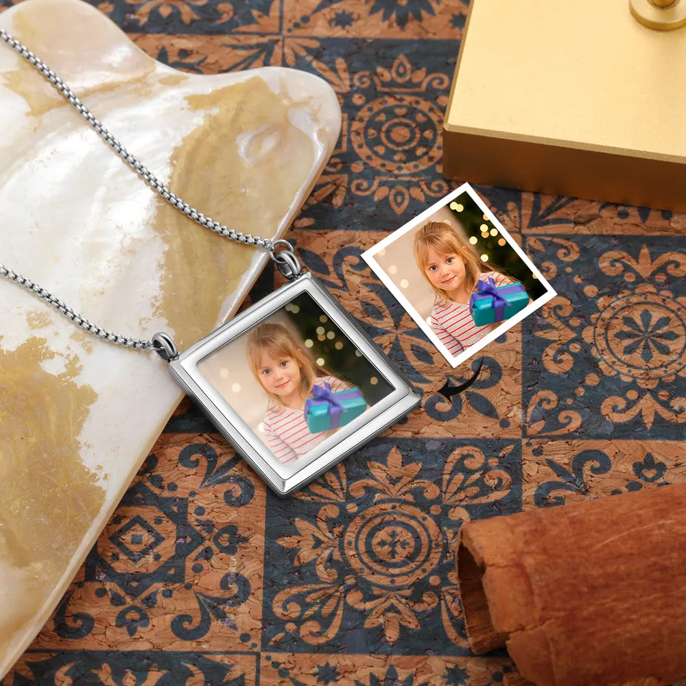 Custom Square Frame Memory Photo Tag Necklaces