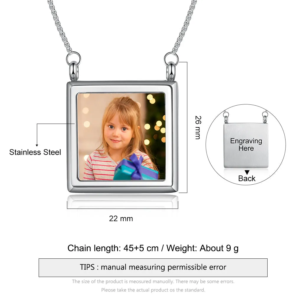 Custom Square Frame Memory Photo Tag Necklaces