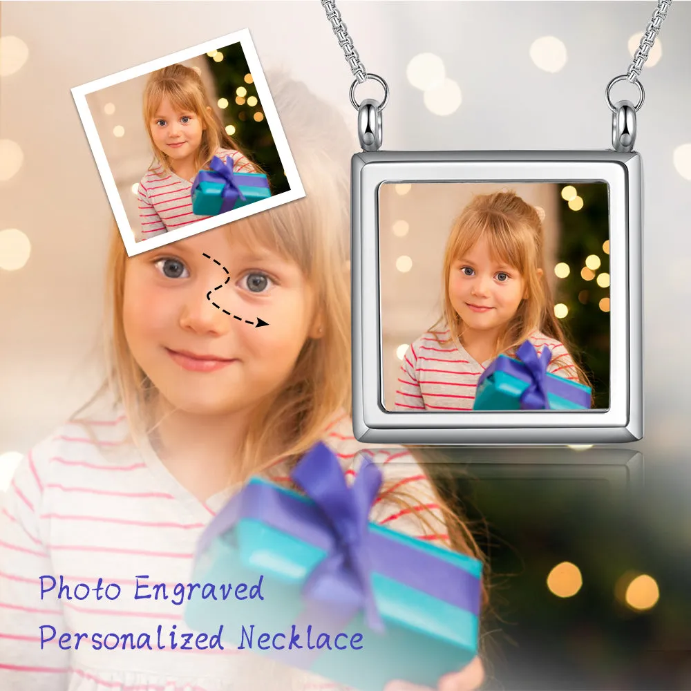 Custom Square Frame Memory Photo Tag Necklaces