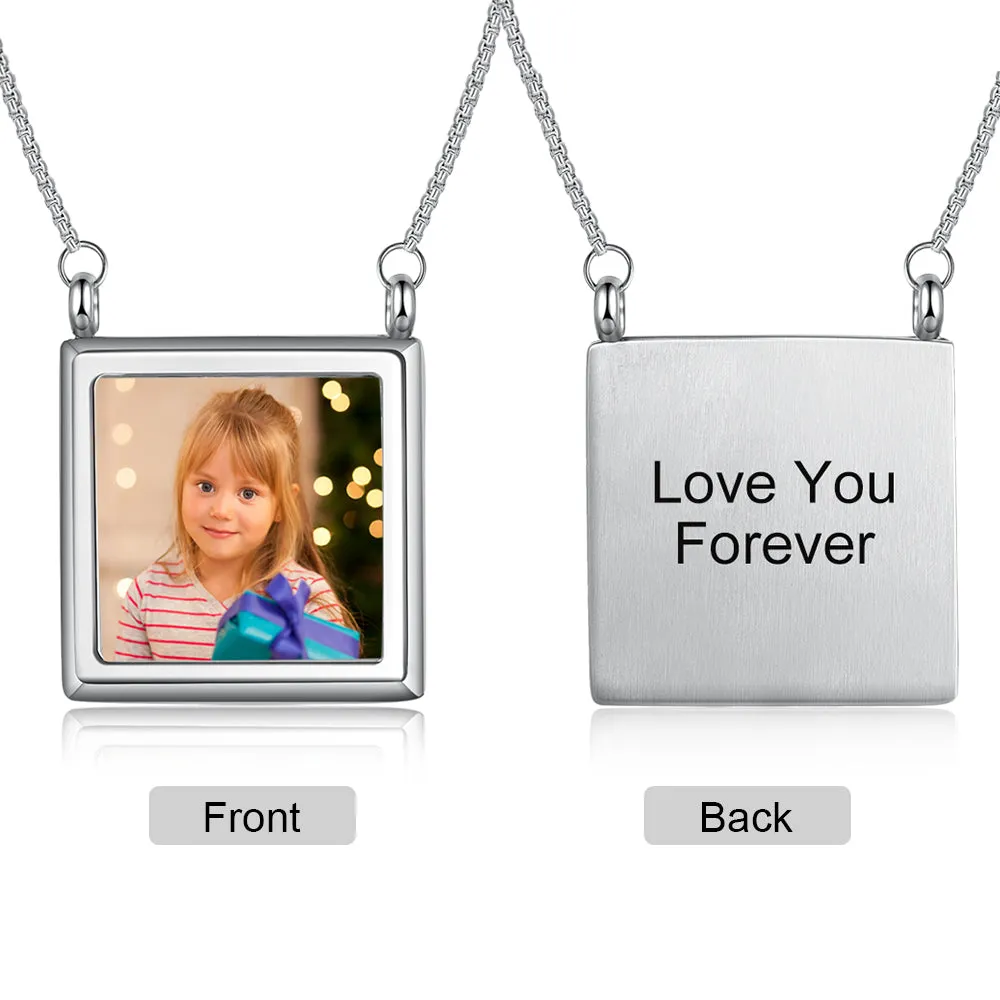 Custom Square Frame Memory Photo Tag Necklaces