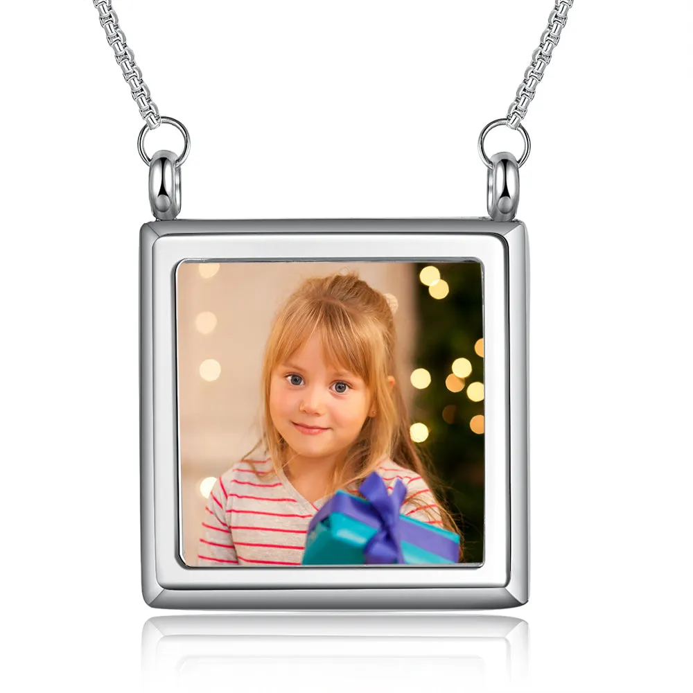 Custom Square Frame Memory Photo Tag Necklaces