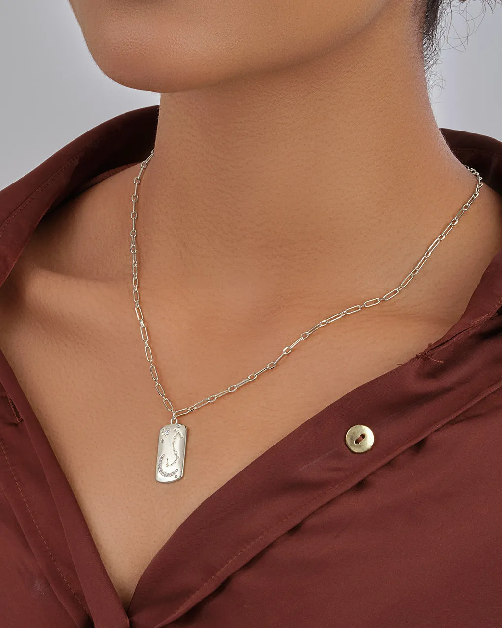 CZ Constellation Dog Tag Pendant Necklace