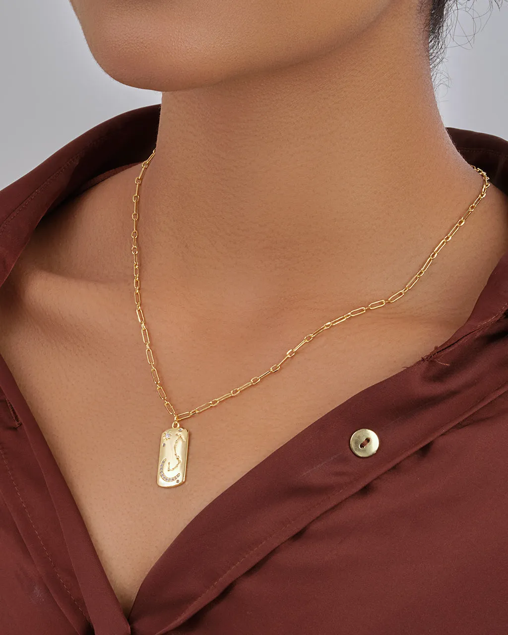 CZ Constellation Dog Tag Pendant Necklace