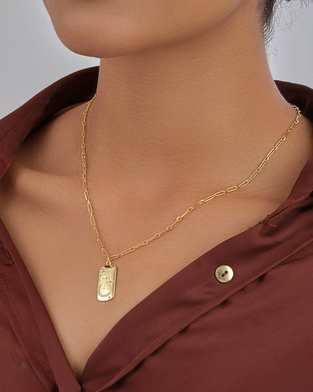 CZ Constellation Dog Tag Pendant Necklace