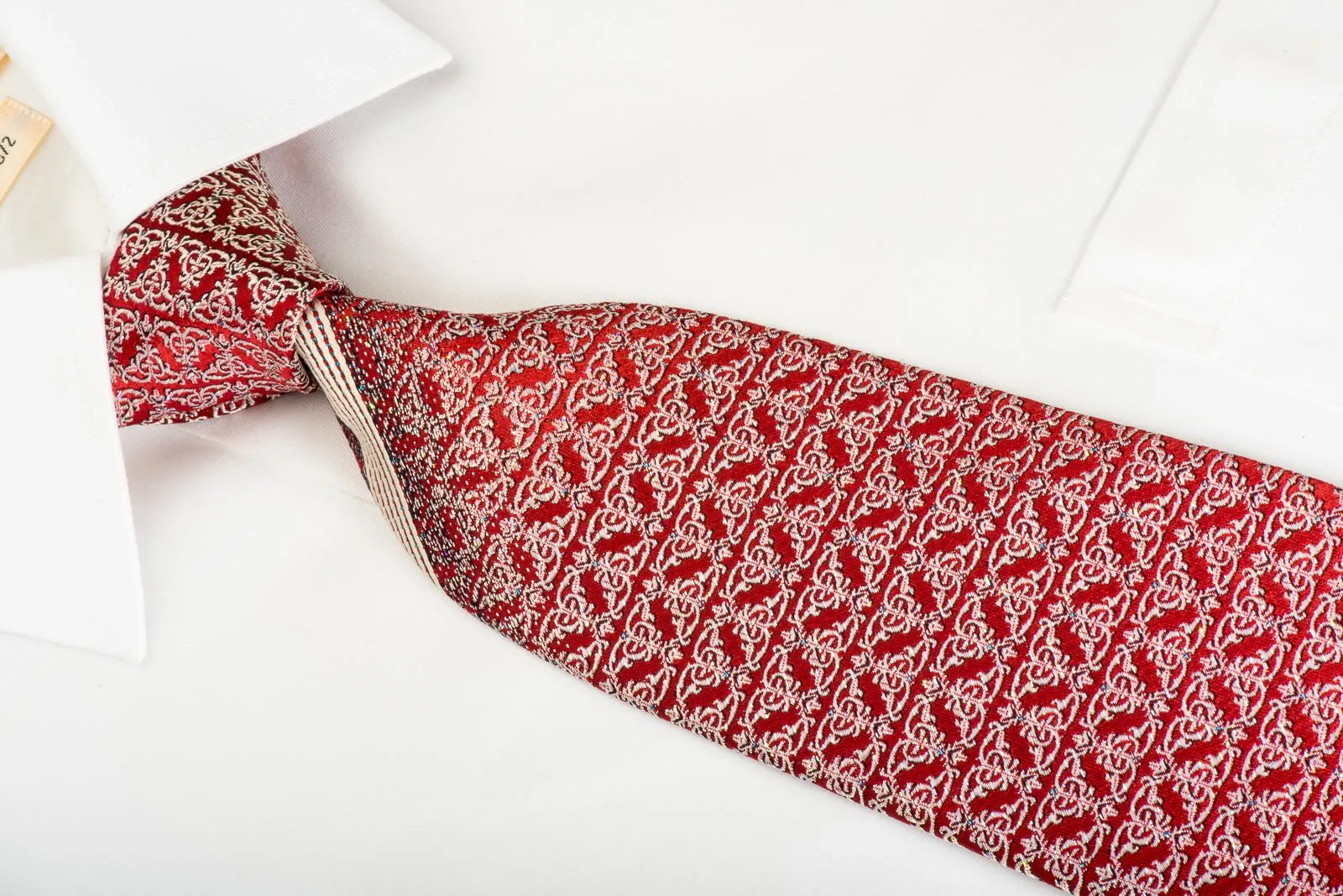 Daks Silk Necktie Silver Cartouche On Burgundy With Sparkles