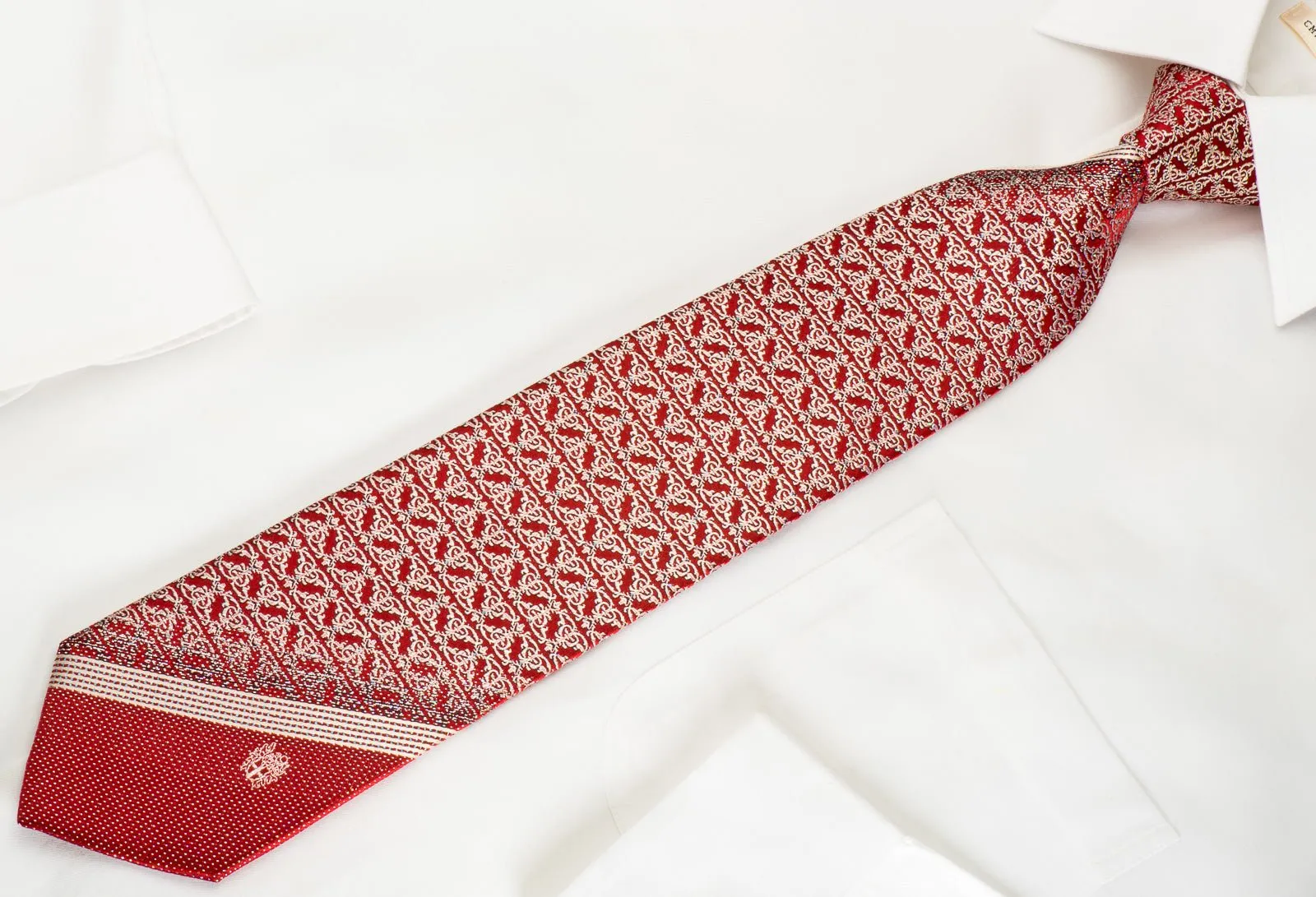 Daks Silk Necktie Silver Cartouche On Burgundy With Sparkles